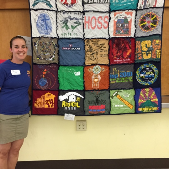 woman with tshirt quilt