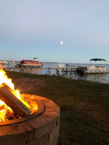 bonfire and lake